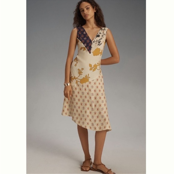 Plenty by Tracy Reese Asymmetric Shift Dress Patchwork Satin Floral Size M NWT - Picture 1 of 12